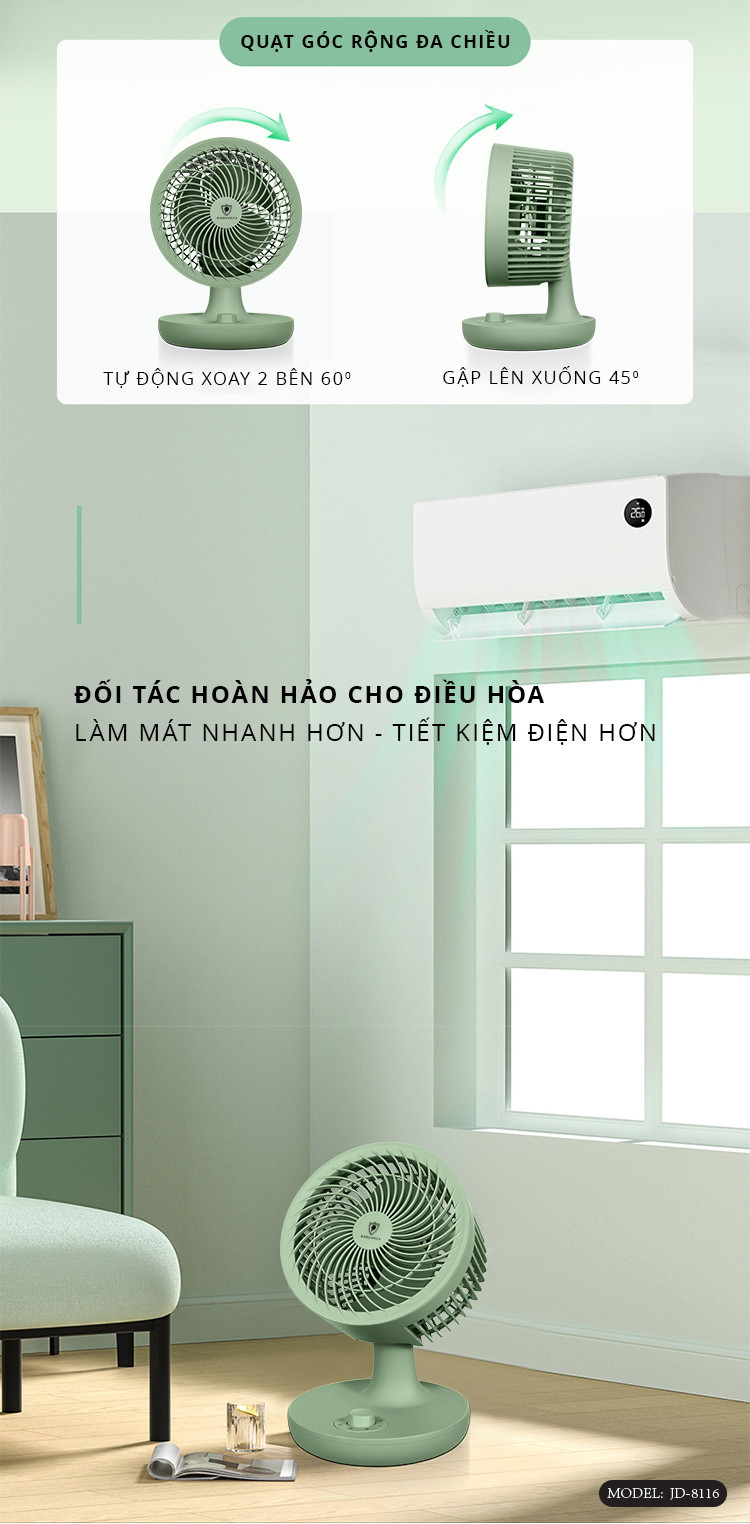 Quạt Để Bàn Mini Dùng Điện Trực Tiếp, Công Suất 25W Kaisa Villa JD-8016 - Hàng Chính Hãng