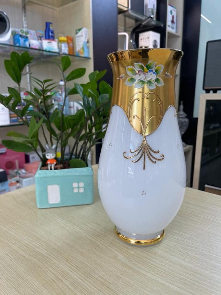 Lọ hoa pha lê mạ vàng Bohemia Egermann cao 30cm Hàng chính hãng