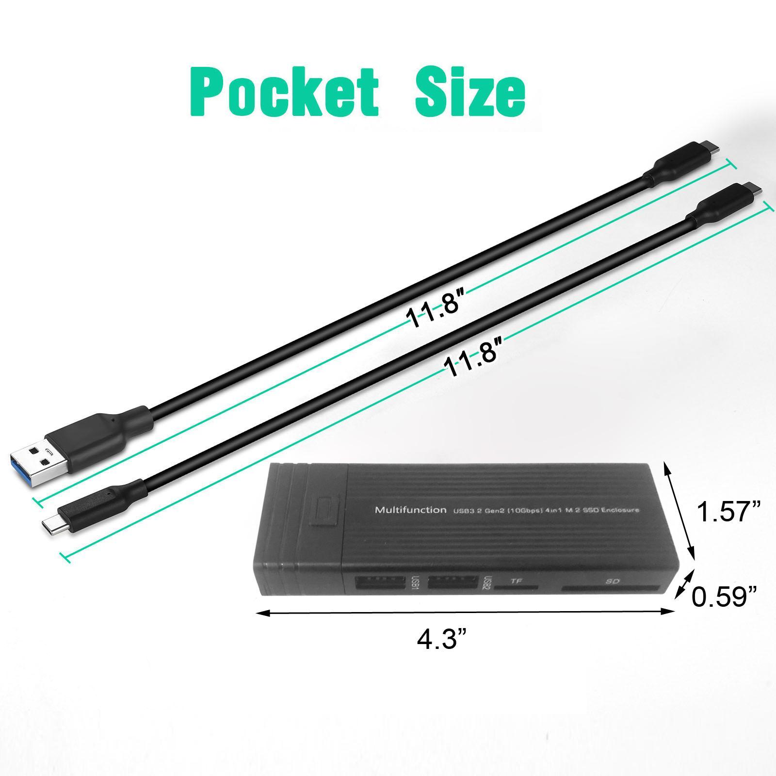 M.2 SSD Enclosure Type C 10 Gbps 6Gbps Compact Adapter for Laptop Black