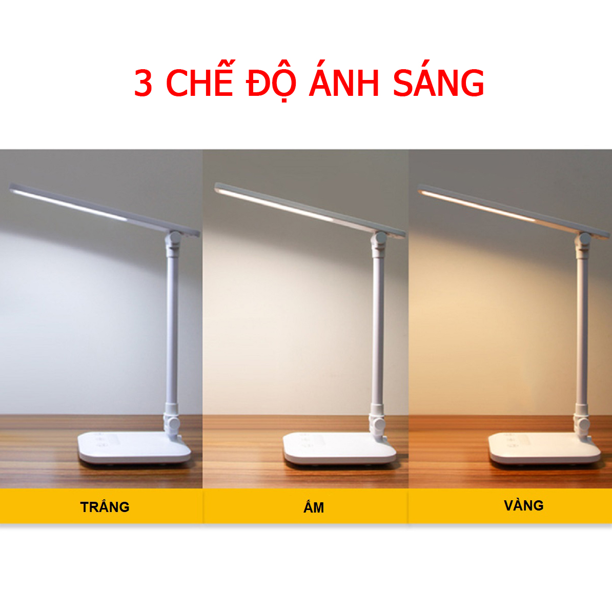 Đèn học để bàn, đèn đọc sách LED tích điện di động Homepower gập 2 chỗ - 3 chế độ ánh sáng vàng bảo vệ mắt, chống cận Pin 2500mAh