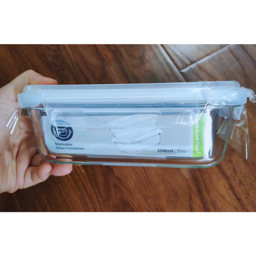 Hộp Thủy Tinh Hình Chữ Nhật LocknLock LTG104 Khóa 4 Cạnh, Kín Hơi-1040ml-35Oz
