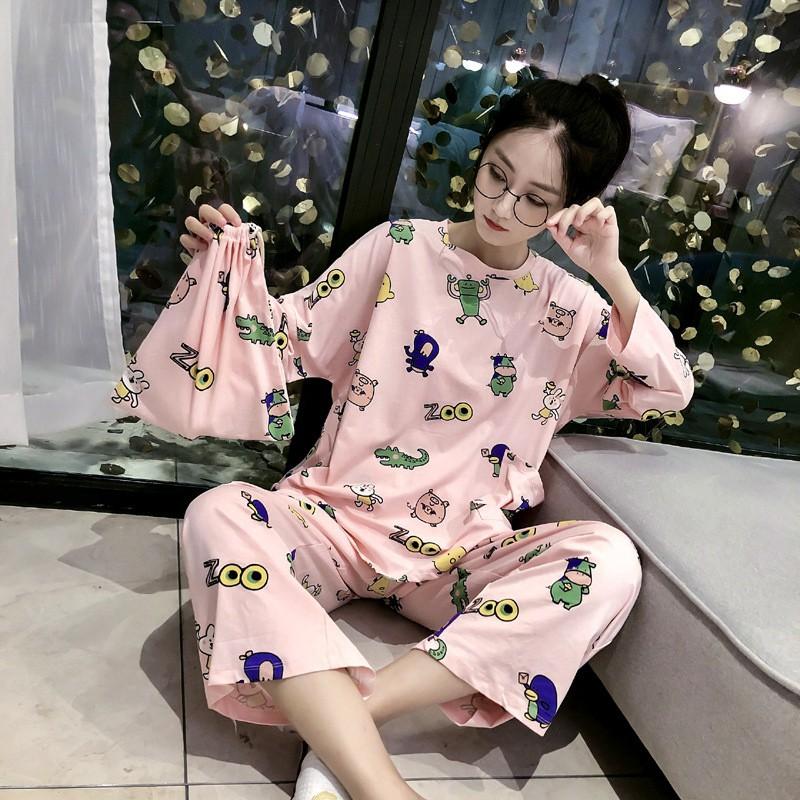 Set đồ ngủ dài in hình hoạt hình dễ thương cho nữ