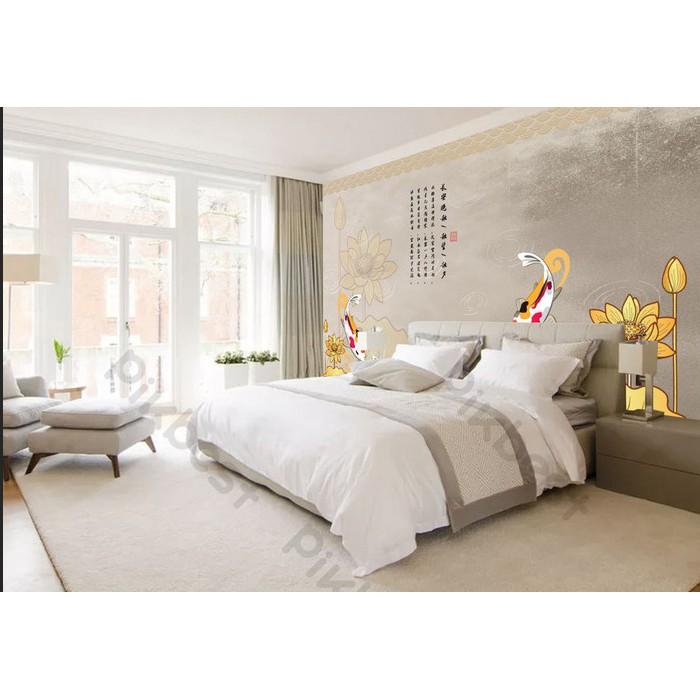 Tranh dán tường Hồ sen cá koi sáng tạo, tranh dán tường 3d hiện đại MS1292579
