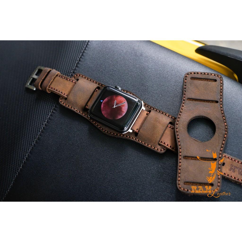 DÂY APPLE WATCH DA BÒ NÂU ĐẤT KÈM BUNDSTRAP B2 CHỐNG MỒ HÔI CHO APPLE WATCH-ĐỦ SIZE APPLE WATCH 38/40/42/44