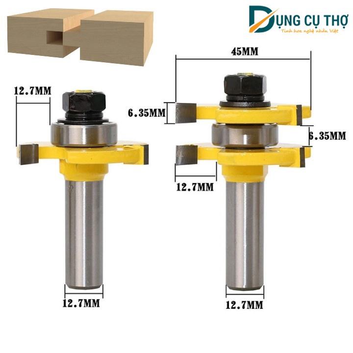 Bộ 3 Mũi Phay Gỗ Ghép Ván thẳng nhỏ 1 bi - Mũi Ghép Ván Dày 12 - 19mm