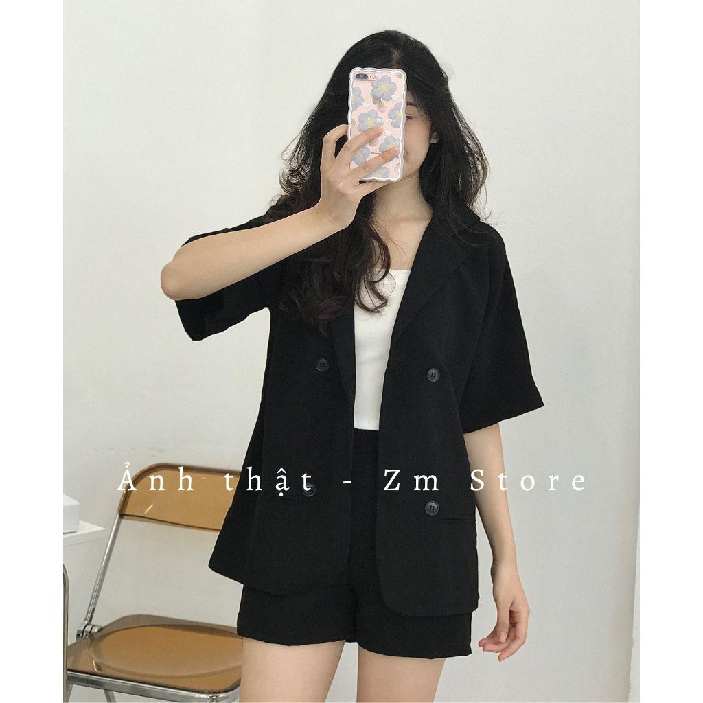 Set Áo Vest Blazer Cộc Tay Basic Kèm Quần Short Đùi Màu Trơn Thanh Lich Chuẩn Form Chất Đẹp Zmstore
