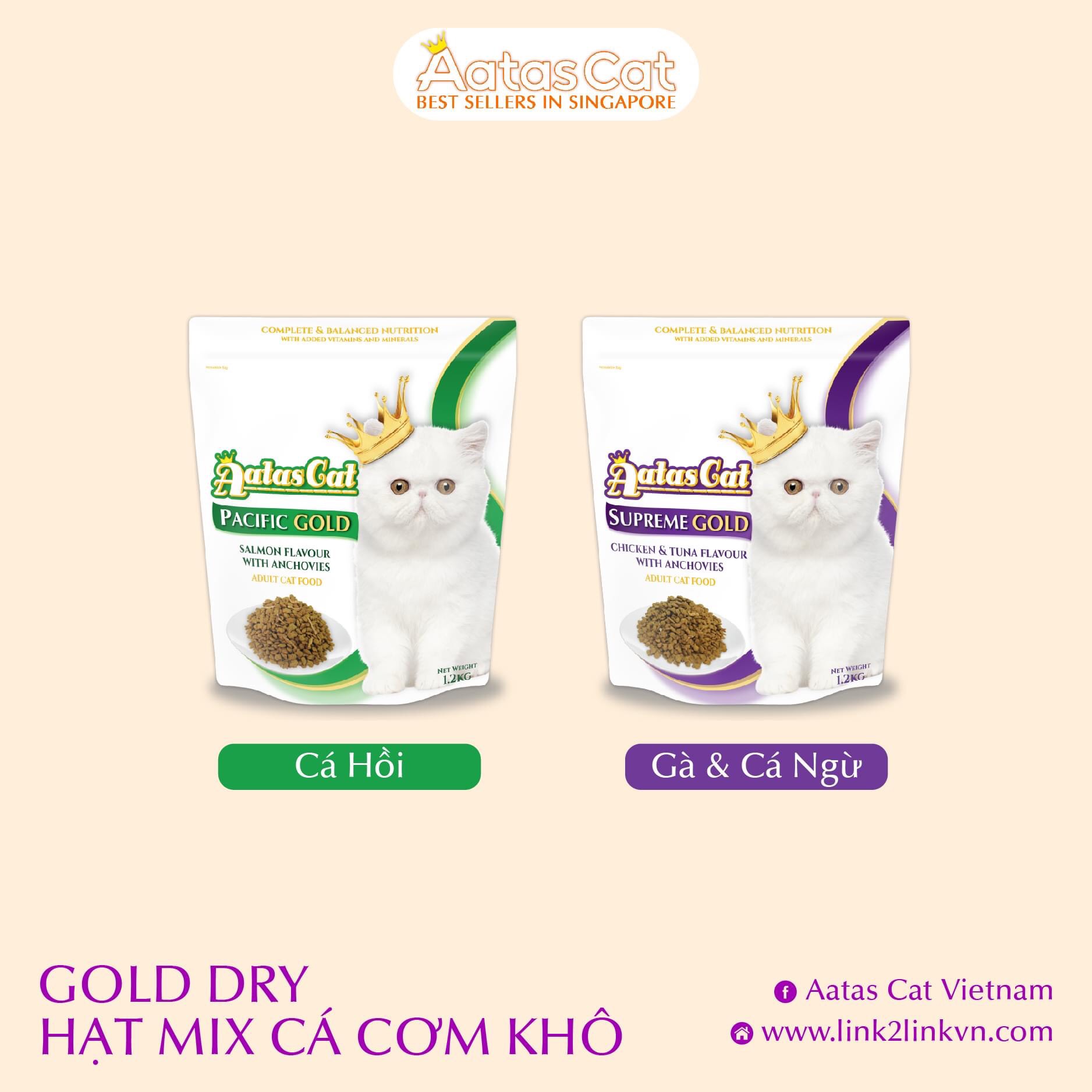 THỨC ĂN HẠT CHO MÈO AATAS CAT CHO MÈO TRƯỞNG THÀNH  [ 1,2KG &amp; 7KG ] - Gà &amp; cá ngừ 1.2kg