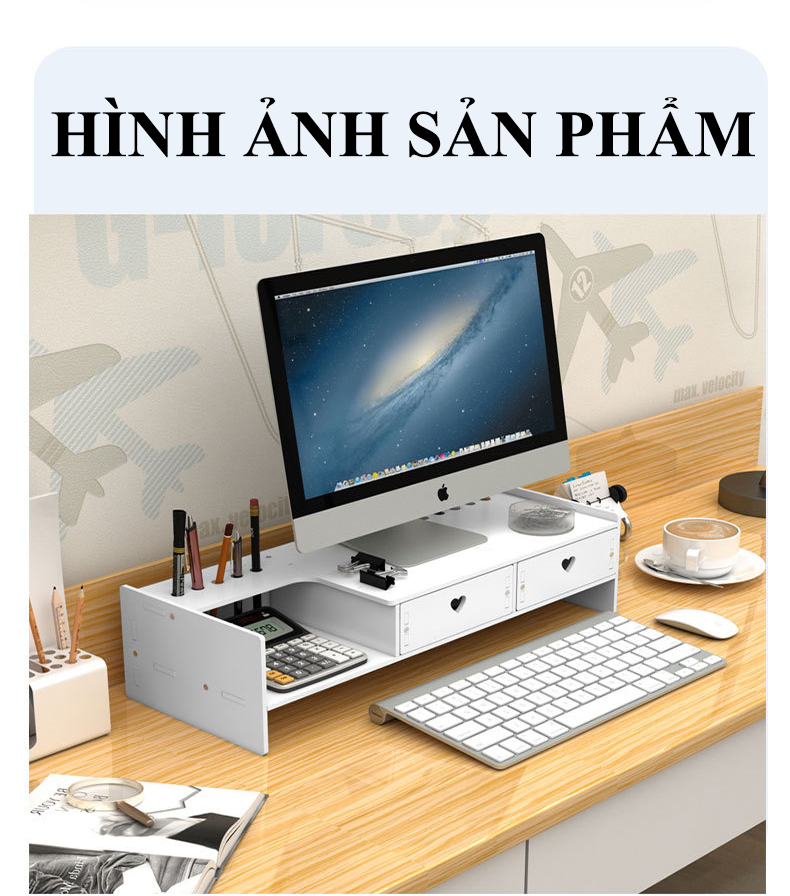 Kệ màn hình vi tính để bàn với hai ngăn kéo và khay giữ bút tiện lợi HD00027