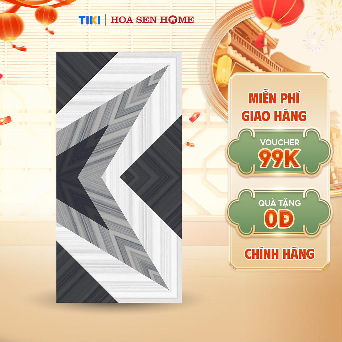 Gạch men ốp tường LUSTRA INEMB0601200059 họa tiết Chevron hiện đại, phong cách, độ hút nước dưới 0.5%, kích thước 600mmx1200mm, thùng 2 viên - Hàng chính hãng