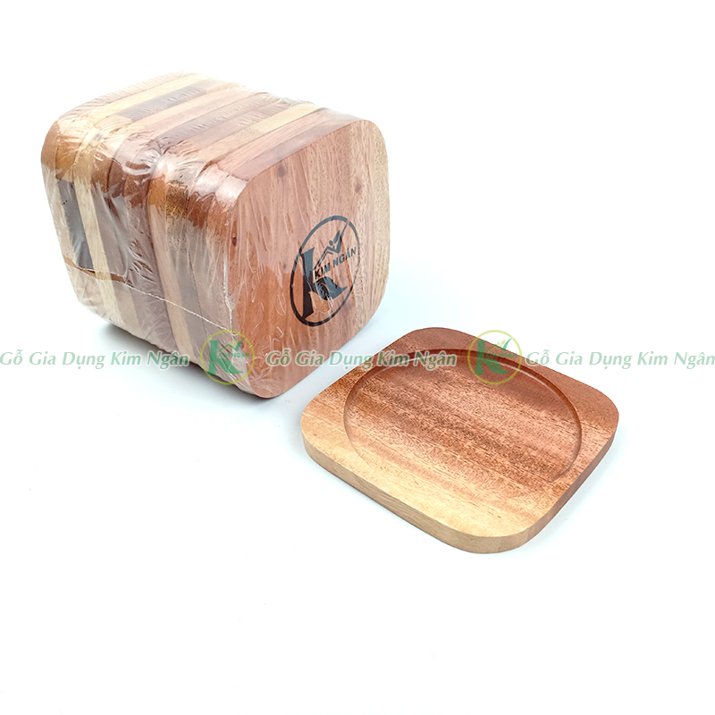 Lót Ly Gỗ Vuông Lòng Tròn Gỗ Tự Nhiên, Lót Ly Gỗ Xà Cừ Gỗ Thông - Gỗ Kim Ngân