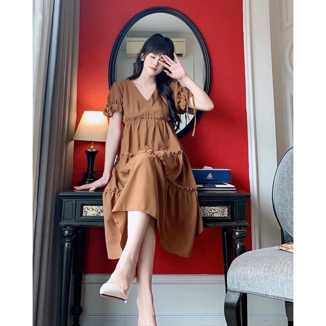 Đầm bầu cổ tim caro trẻ trung