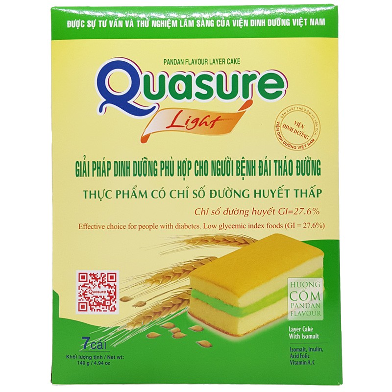 Bánh Bông Lan Bibica Quasure Light Hương Cốm Hộp 126 gram ,Sản Phẩm Dinh Dưỡng Dành Cho Người Tiểu Đường