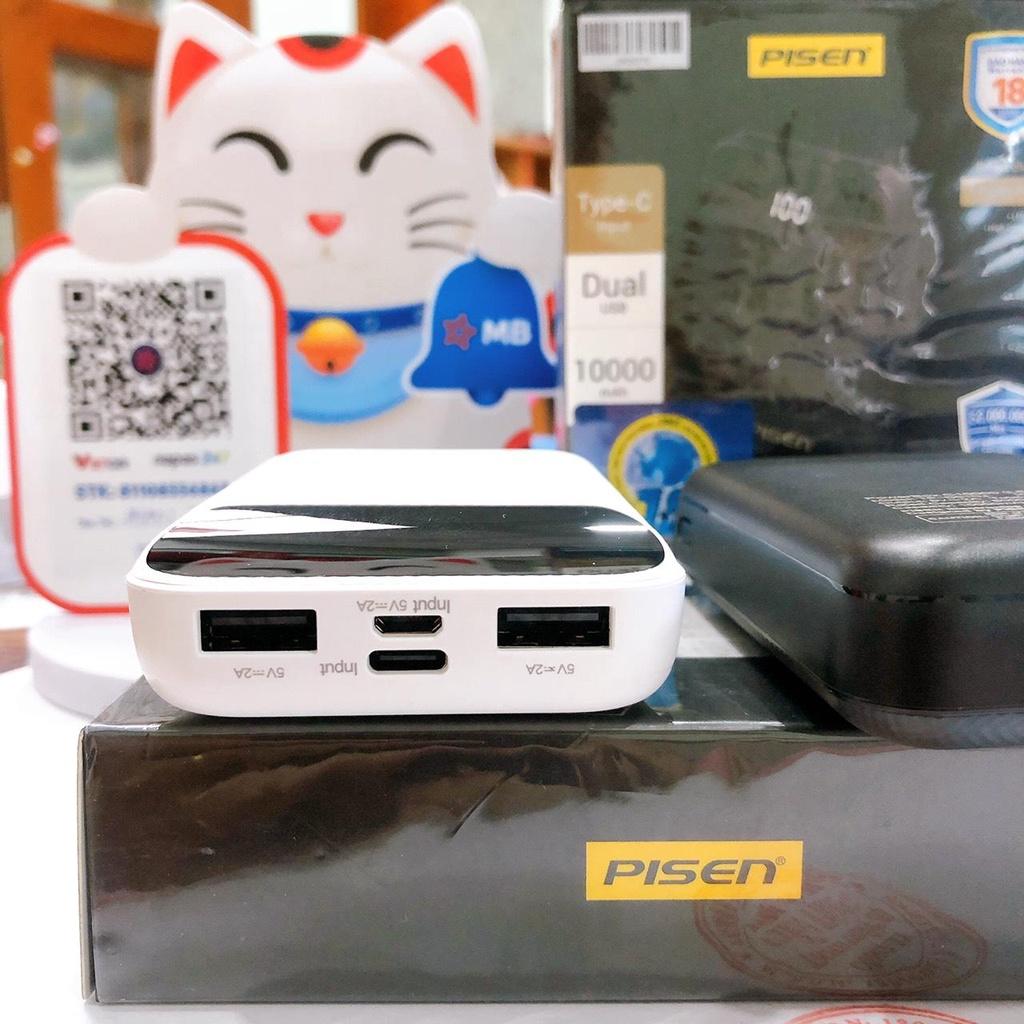 Sạc dự phòng Pisen Power Box C10000 LED 10000mAh (TP-D01CJ), nhỏ gọn, an toàn, sạc đồng thời 2 thiết bị, Hàng chính hãng