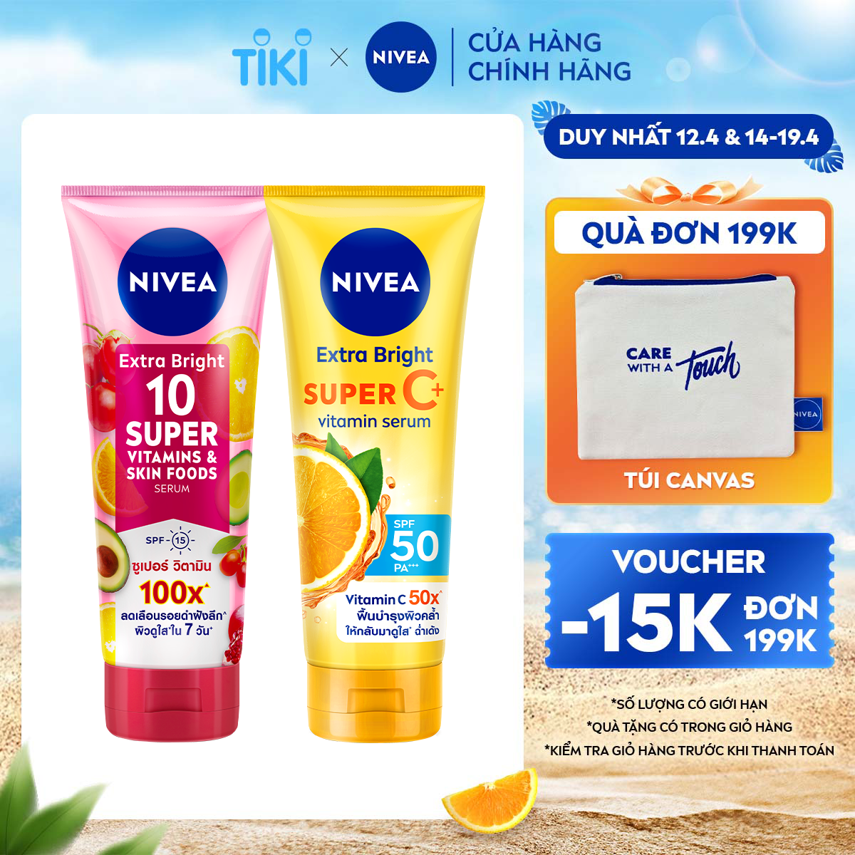 Bộ Đôi Serum Dưỡng Thể NIVEA Vitamin Ngày &amp; Đêm Dưỡng Sáng Da Hiệu Quả: Vitamin Super C+ &amp; 10 Super Vitamins (180 ml)