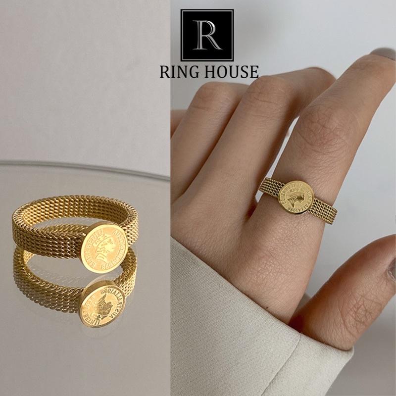 R12 Nhẫn Titan Nam Nữ Unisex Mặt Đồng Công Chúa Đẹp Ring House
