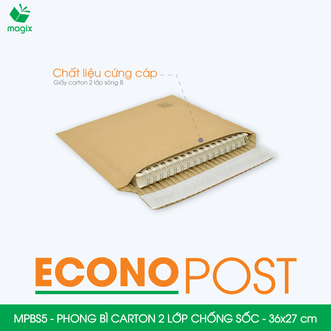 MPBS5 - 36x27 cm - Combo 100 túi phong bì carton chống sốc, chống thấm nước, sẵn keo niêm phong
