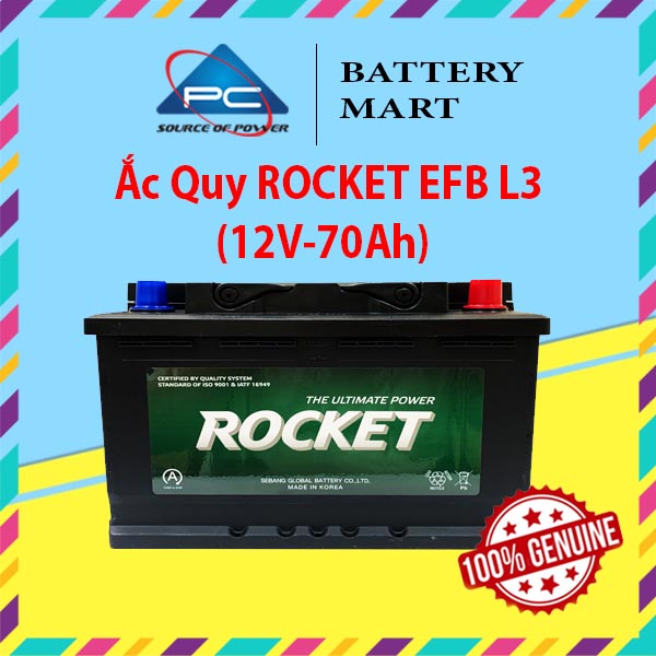 Bình Ắc Quy 12V-70Ah, Ắc Quy ROCKET EFB L3