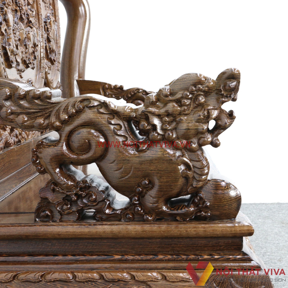 Bộ Bàn Ghế Salon Gỗ Mun Tay 10 Chạm Nghê 6 Món Cao Cấp Sang Trọng