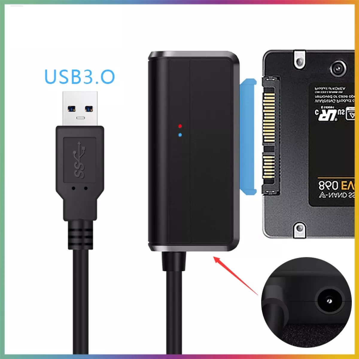 Bộ Chuyển Đổi Cáp Ổ Cứng USB SATA III Đen (3.0) Có đèn báo tín hiệu tốc độ cao + Tặng kèm que chọc sim