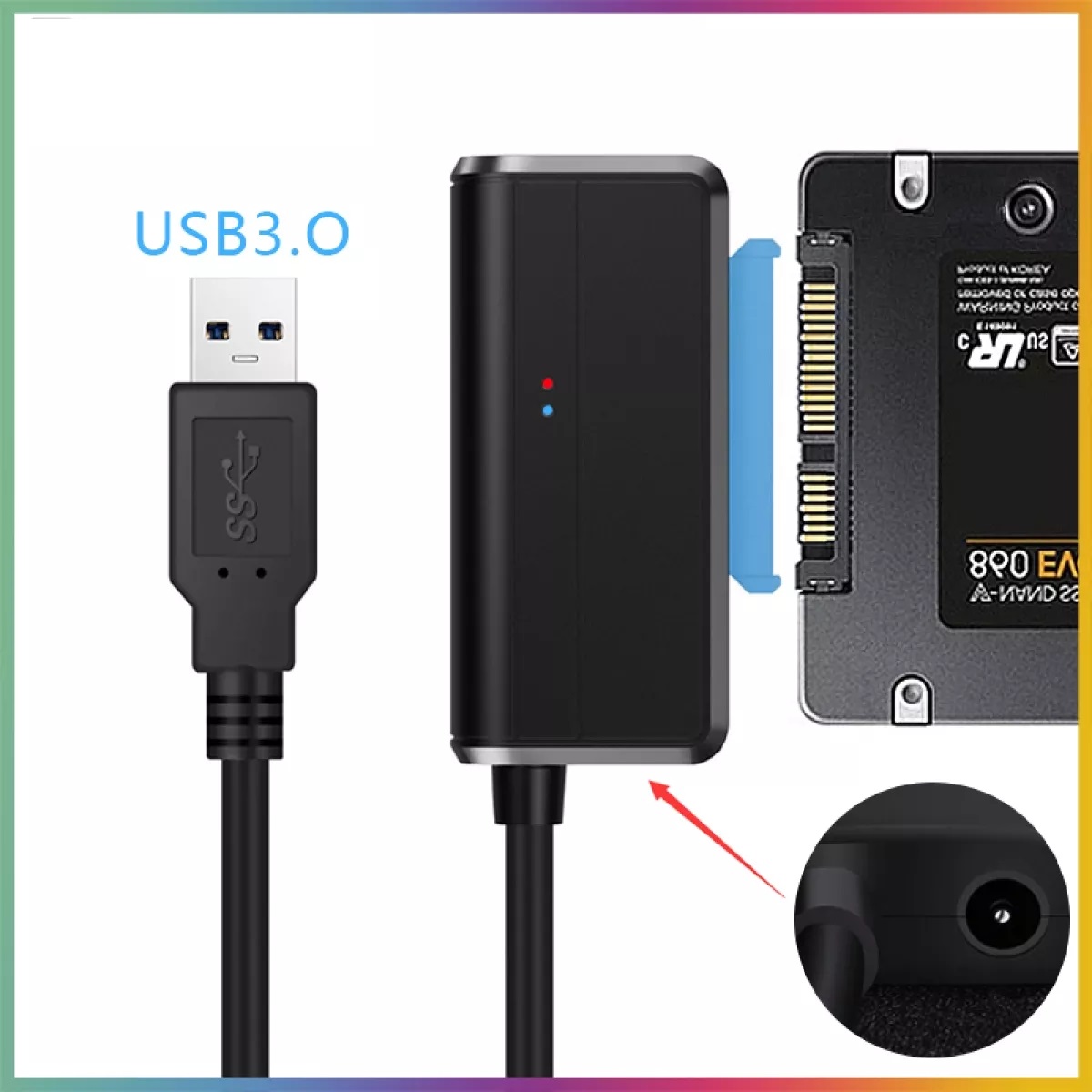 Bộ Chuyển Đổi Cáp Ổ Cứng USB SATA III Đen Có đèn báo tín hiệu tốc độ cao + Tặng kèm que chọc sim