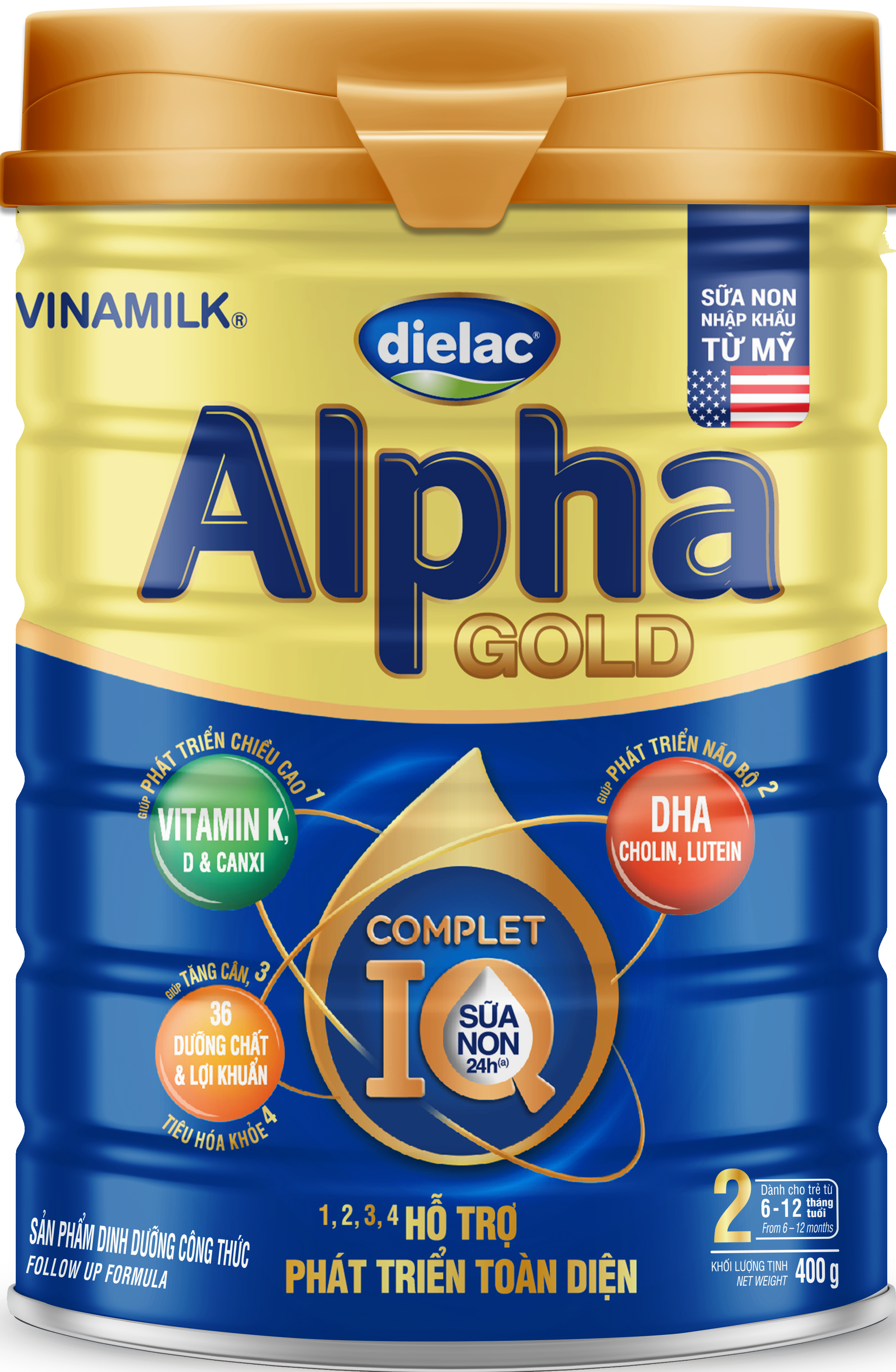 Sữa Bột Vinamilk Dielac Alpha Gold IQ Step 2 Hộp Thiếc (400g)