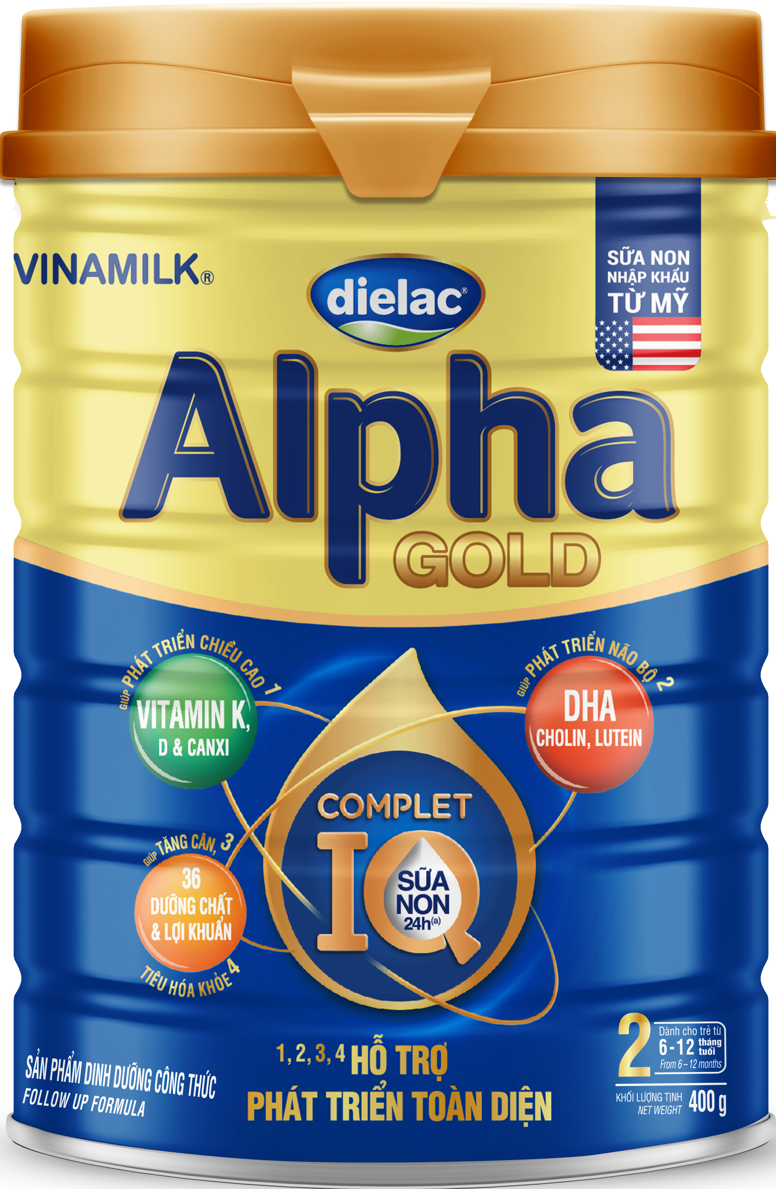 Sữa Bột Vinamilk Dielac Alpha Gold IQ Step 2 Hộp Thiếc