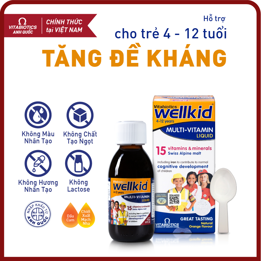 Thực phẩm bảo vệ sức khỏe WELLKID Multi-Vitamin Liquid – Hỗ trợ Nâng cao sức đề kháng - HÀNG CHÍNH HÃNG - CÓ TEM CHÍNH HÃNG - Chai 150 ml - KÈM QUÀ TẶNG