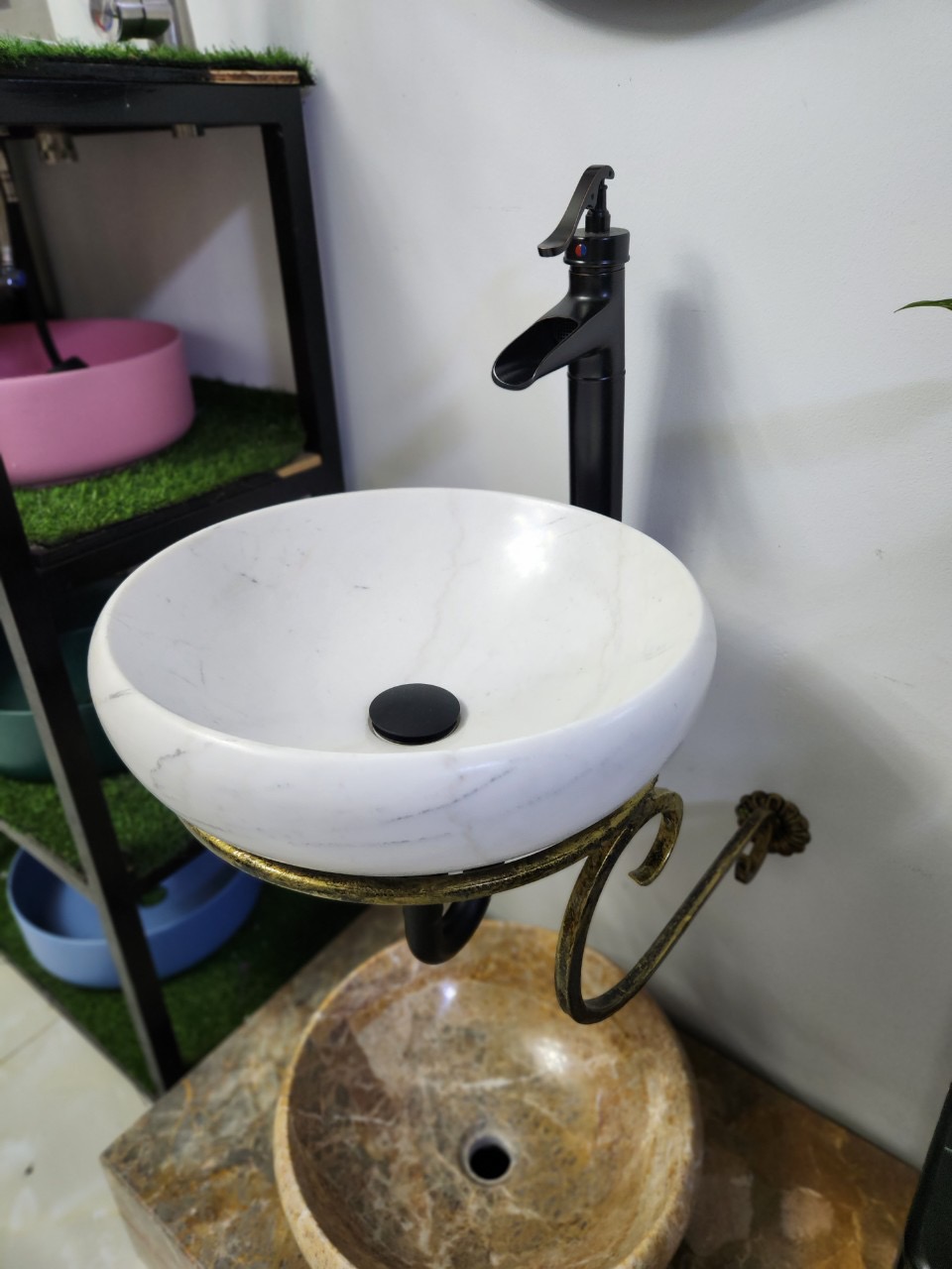 Chậu rửa mặt đá tự nhiên - Lavabo đá trắng Vân mây