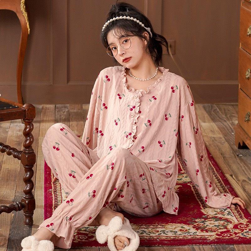 Bộ Pijama Mặc Nhà Cài Khuy Viền Bèo
