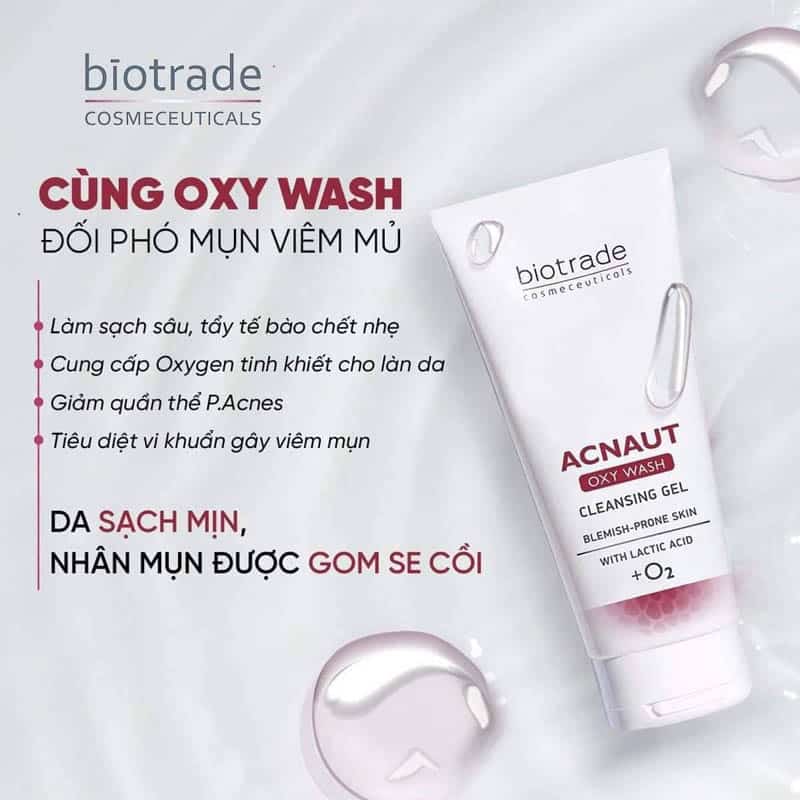 Sữa rửa mặt dạng gel cho da dầu, có mụn Biotrade Acnaut Cleansing Oxy Wash Cleansing Gel 200ml