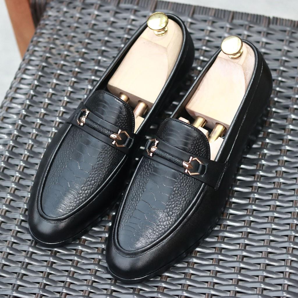 GIÀY LƯỜI NAM CÔNG SỞ-DẬP VÂN ĐÀ ĐIỂU- ĐẾ KHÂU-ĐẾ CAO 3CM-MÃ G004-1 MÀU ĐEN.
