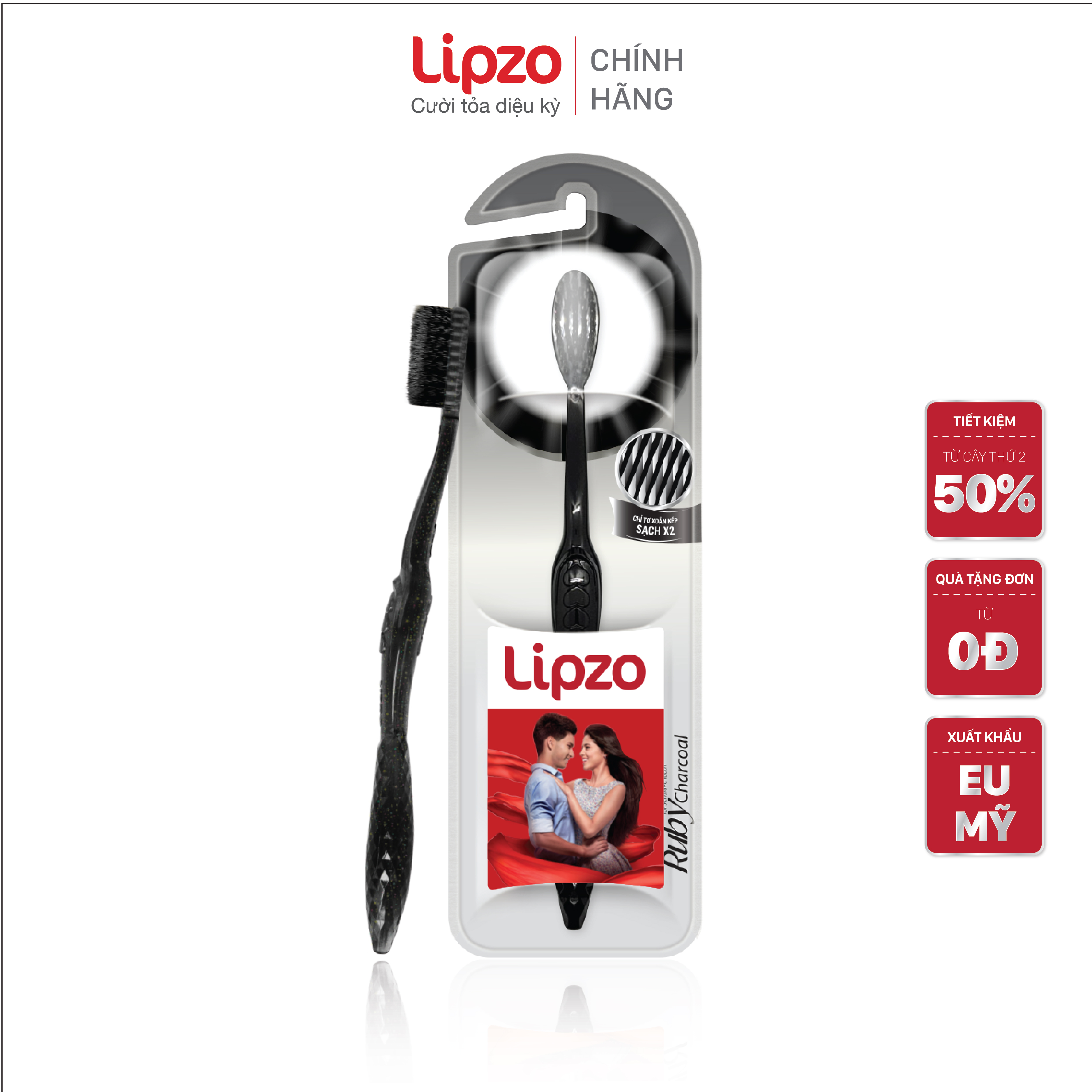 Combo 3 Bàn Chải Đánh Răng LIPZO Ruby Charcoal Dành Cho Nhạy Cảm Công Nghệ Chỉ Tơ Than Hoạt Tính Kháng Khuẩn Siêu Nhỏ Mềm Mảnh