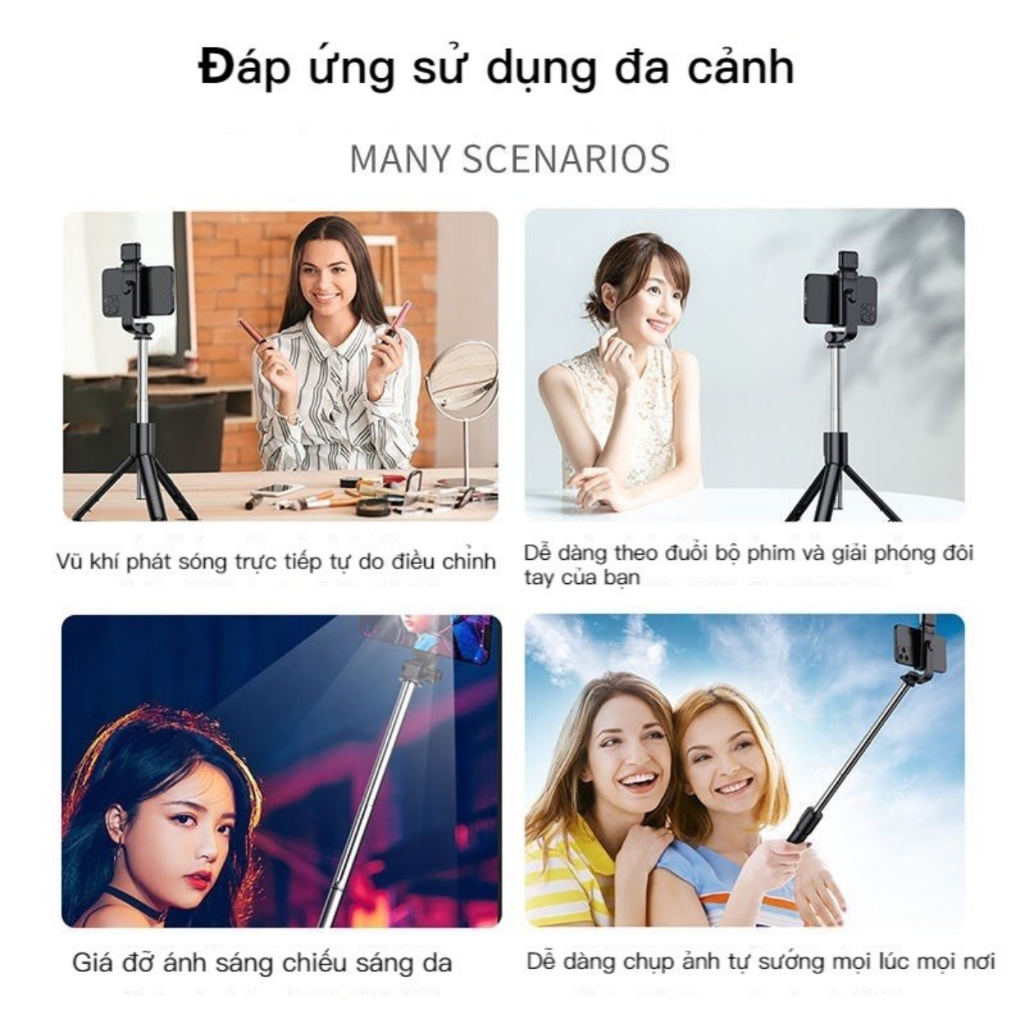 GẬY TỰ SƯỚNG QUAY PHIM CHỤP ẢNH CÓ BLUETOOTH ĐÈN LED 3 CHÂN ĐA NĂNG TIỆN DỤNG MẪU MỚI HÀNG CAO CẤP