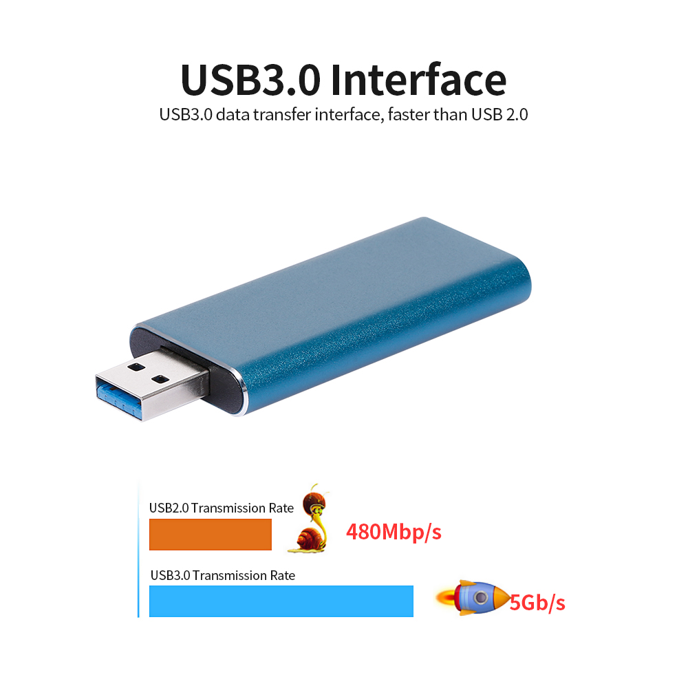 USB 3.0 Đến M.2 Ngff Vỏ SSD Ổ Cứng Hợp Kim Nhôm Loại Đĩa U SSD, Vỏ Ngoài Màu Xanh Lam