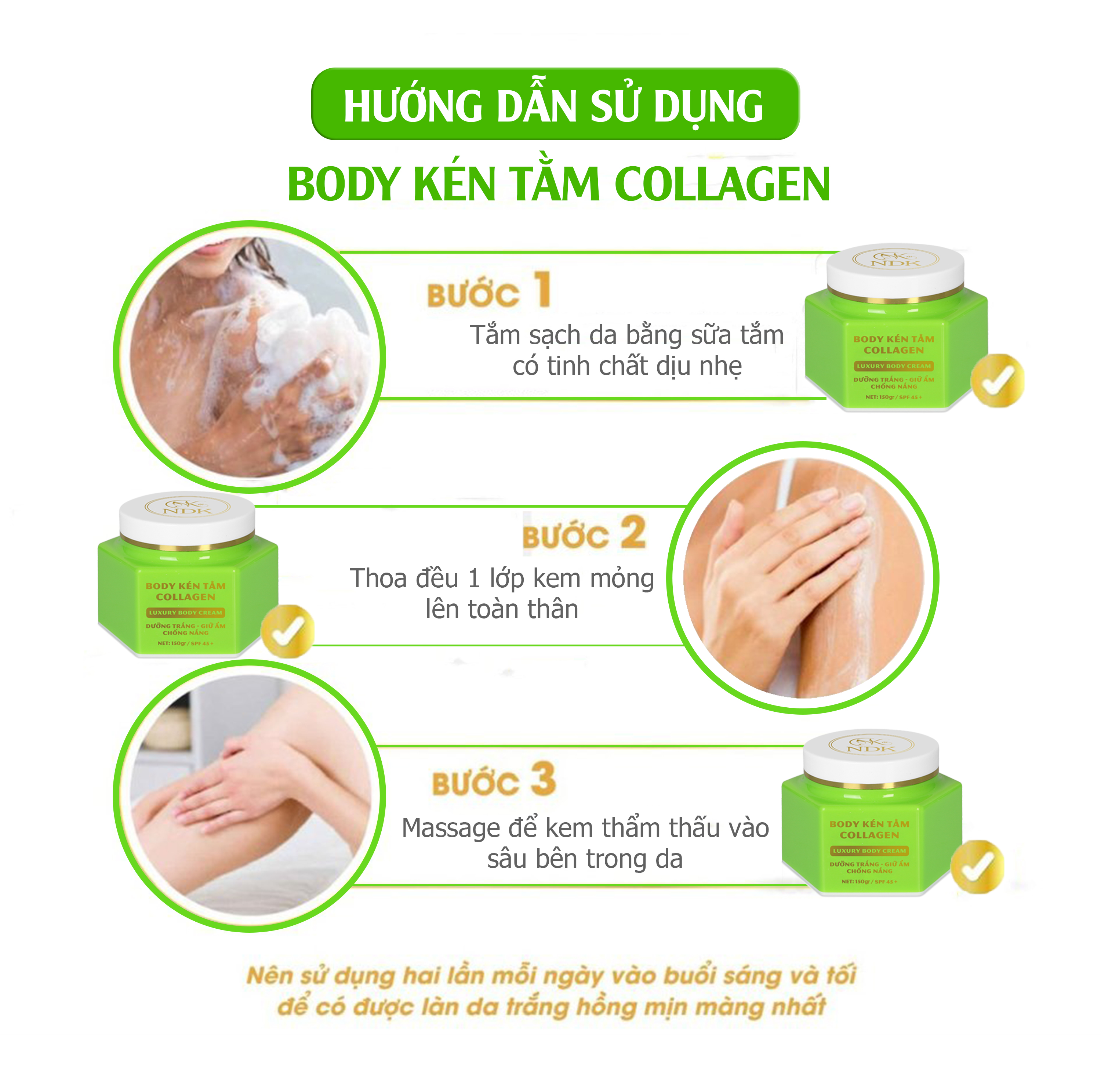 Combo 3 Hộp Kem Body Kén Tằm Collagen NDK trắng da toàn thân sau 2 tuần