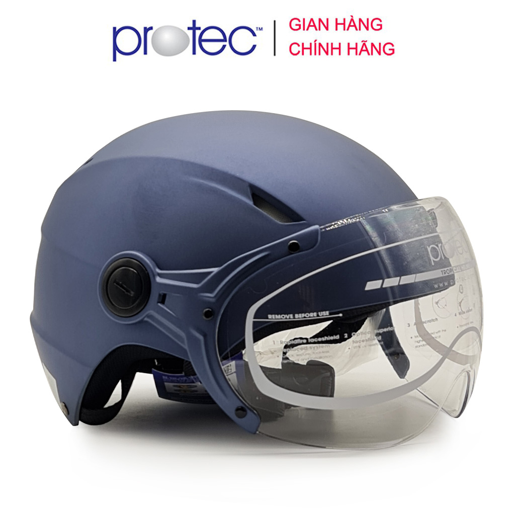 Nón Bảo Hiểm 12 Đầu Có Kính Protec Vic, Size Lớn, Độ Che Phủ Sâu Hơn - Tím Than Mờ, Xl