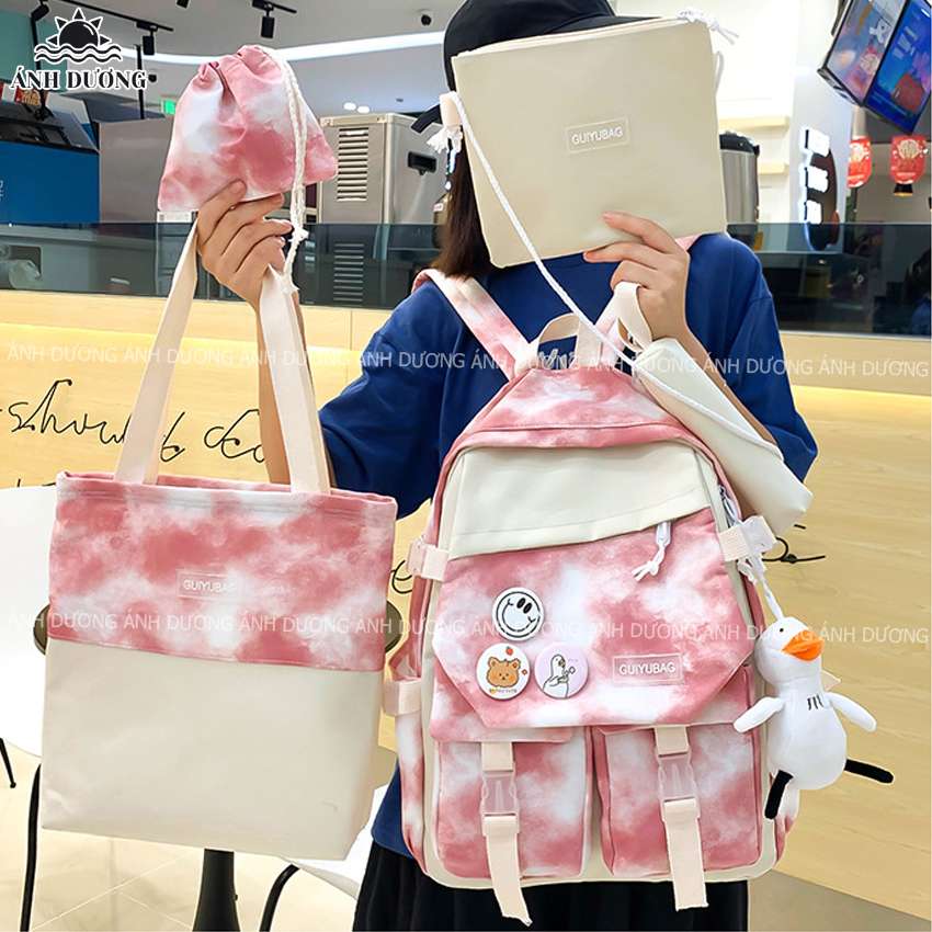 Set 5 món balo nữ đi học đi chơi thời trang hàn quốc Ánh Dương Clothing TB28 màu lem cho học sinh sinh viên chống thấm nước tặng kèm phụ kiện trang trí dễ thương