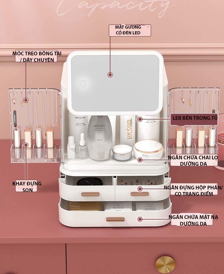 Tủ Đựng Mỹ Phẩm Kèm Gương Có Đèn Leb