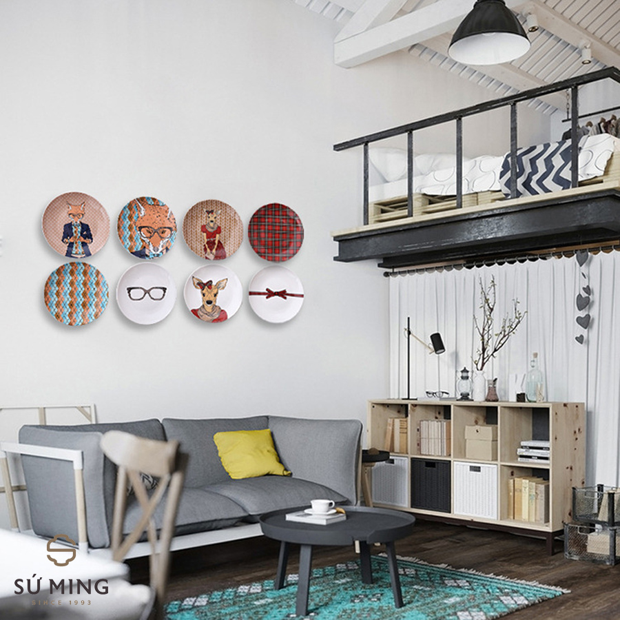 Bộ 4 Đĩa Sứ Decor Treo Tường Nai Đỏ, Trang Trí Nhà Cửa, Bàn Ăn
