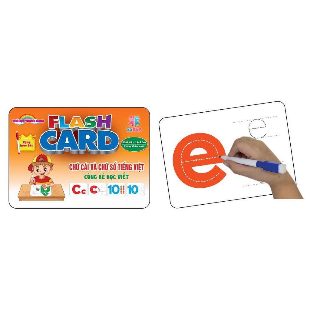 Bộ Thẻ Học Chữ Số Chữ Cái Thông Minh Tập Viết Xóa Được Khổ To A5