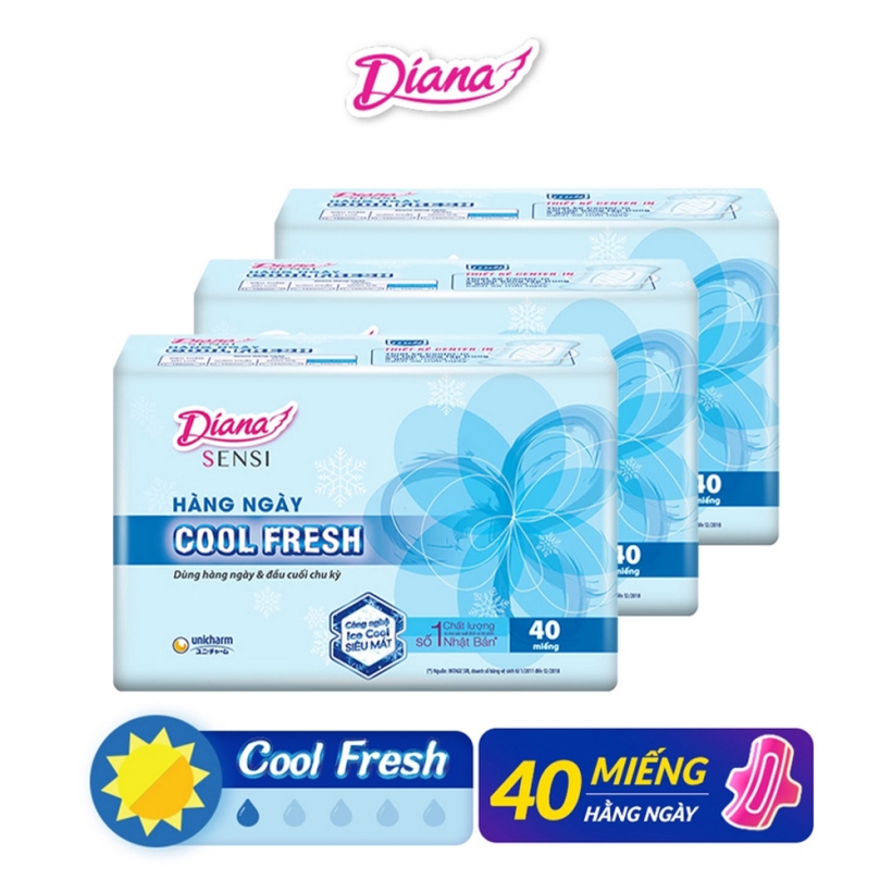 Bộ 3 Gói Băng Vệ Sinh Diana Hàng Ngày Sensi Cool Fresh (40 Miếng/Gói)