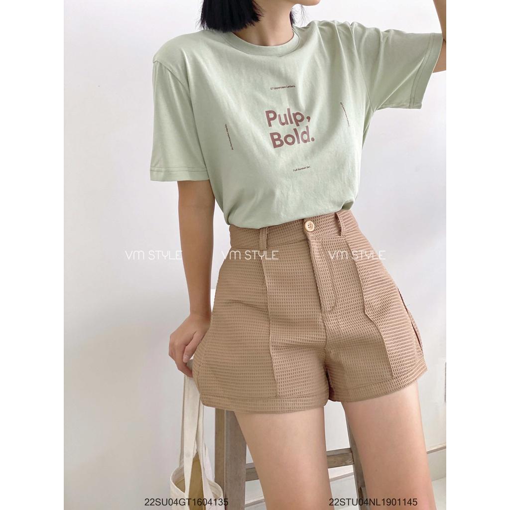 Quần short nữ VM STYLE ống rộng gấp gấu lưng cao trơn nhiều màu 22STU04NL1901