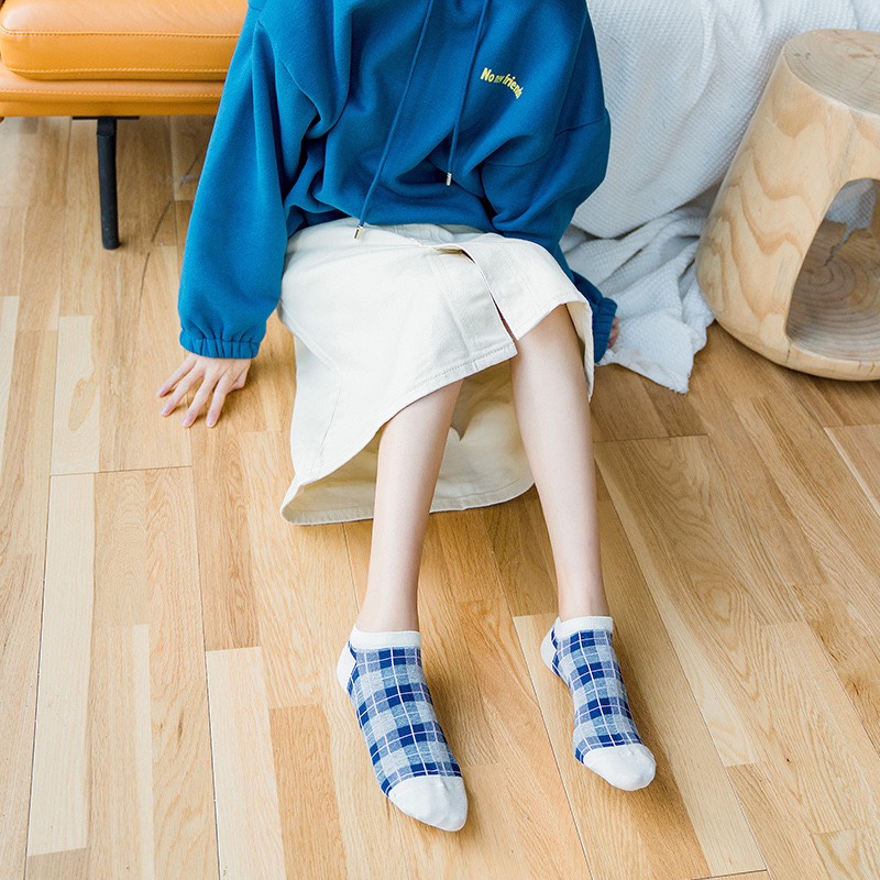 Set 5 Đôi Tất Cổ Ngắn Họa Tiết Caro Màu Sắc Tươi Sáng Kiểu Dáng Trẻ Trung TN58