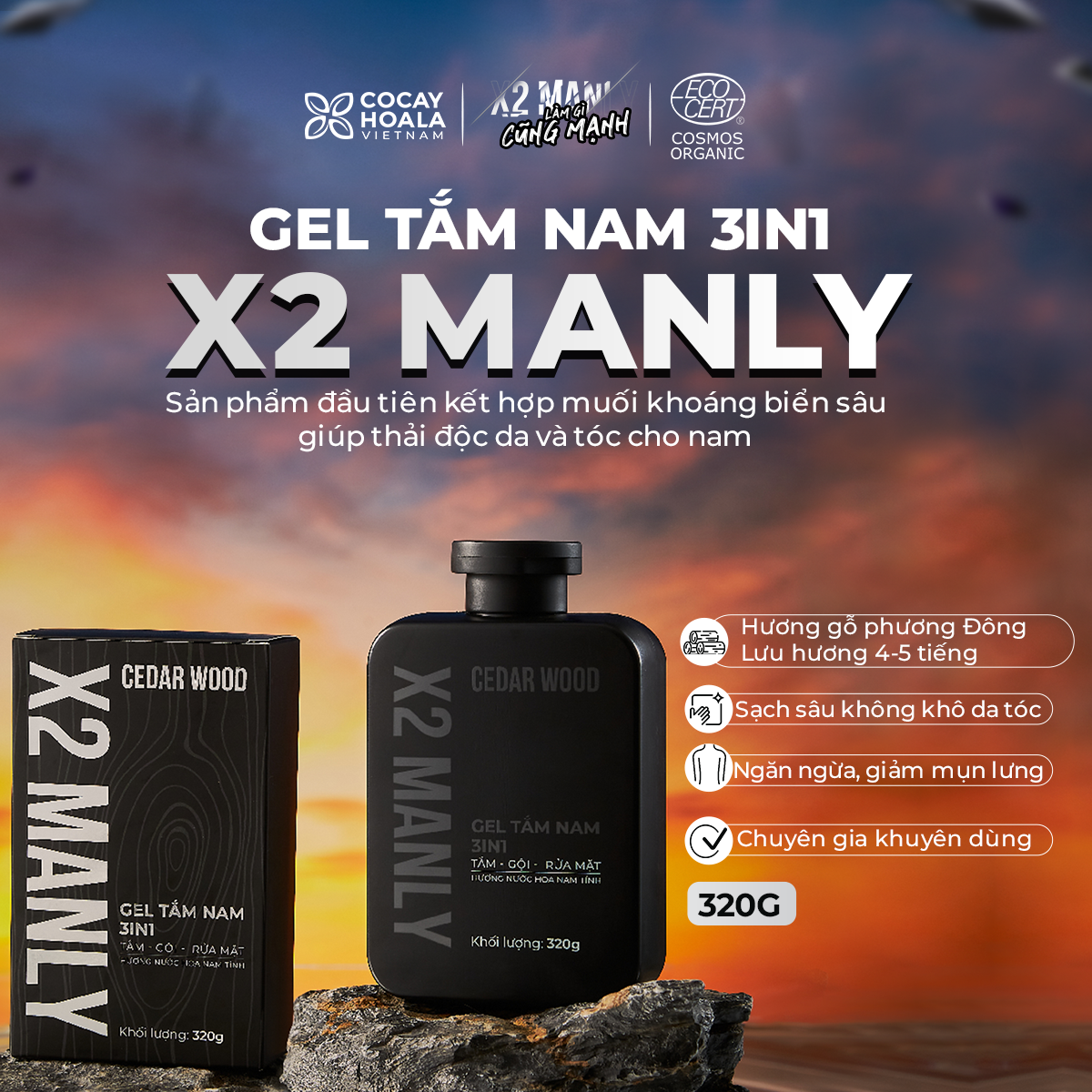 Combo Vì Anh Ngon X2 Manly - Sữa tắm gội hương nước hoa nam tính 320g & Gel vệ sinh nam 150g Cocayhoala