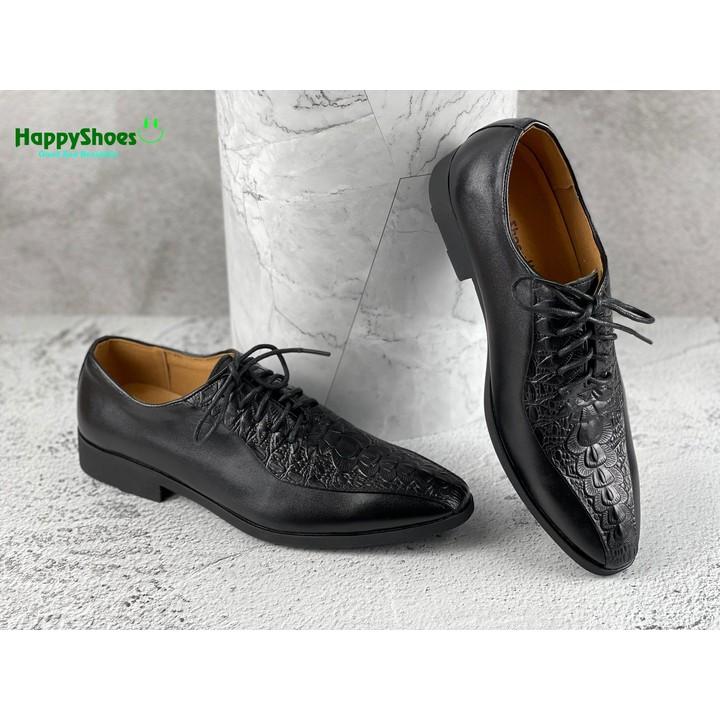 Giày Buộc Dây Da Bò Vân Cá Sấu Nam Happyshoes HS49 - Mẫu giày da bò công sở