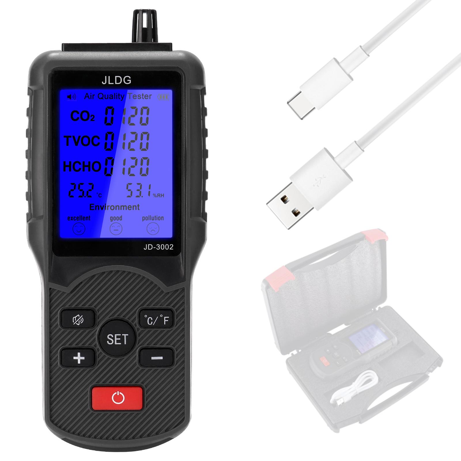 Multifunctional Air Quality Tester CO2 TVOC Meter Temperature Humidity Measuring Device with USB Cable