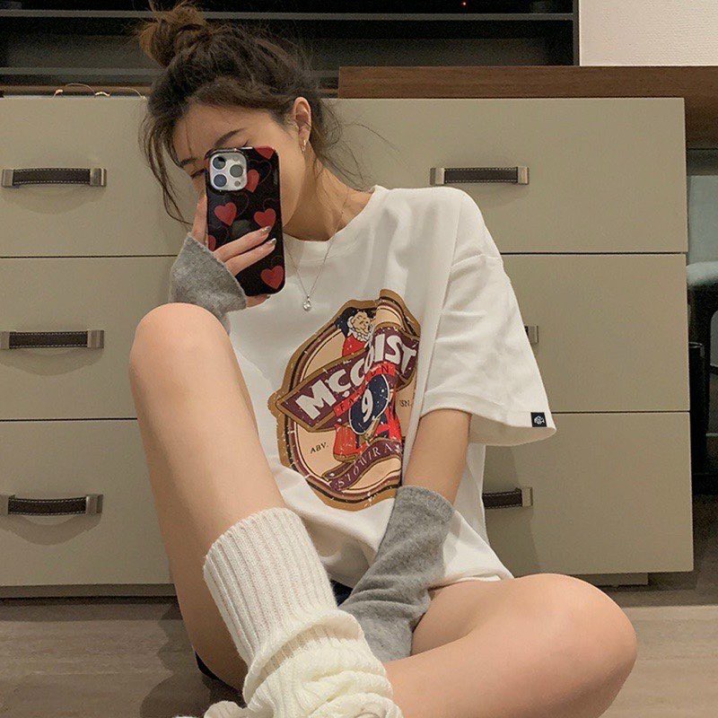 Áo thun SUXI ngắn tay cổ tròn dáng rộng in họa tiết cổ điển thời trang mùa hè cho nữ, Áo Thun cặp đôi Phong Cách vintage Nhật Bản