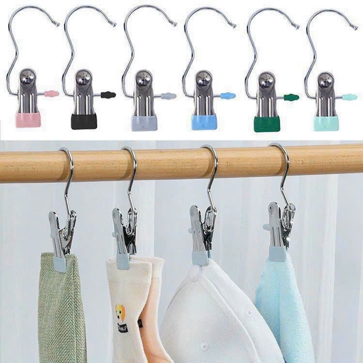 Set 10 Móc Kẹp Treo Quần Áo, Móc Kẹp Đa Năng Chất Liệu Thép Không Gỉ Tiết Kiệm Diện Tích - Giao màu ngẫu nhiên