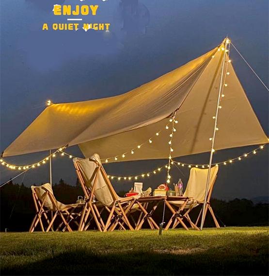 Bộ Tấm tăng tarp màu be che nắng, che mưa che lều cắm trại picnic đủ phụ kiện dây cọc chống và túi