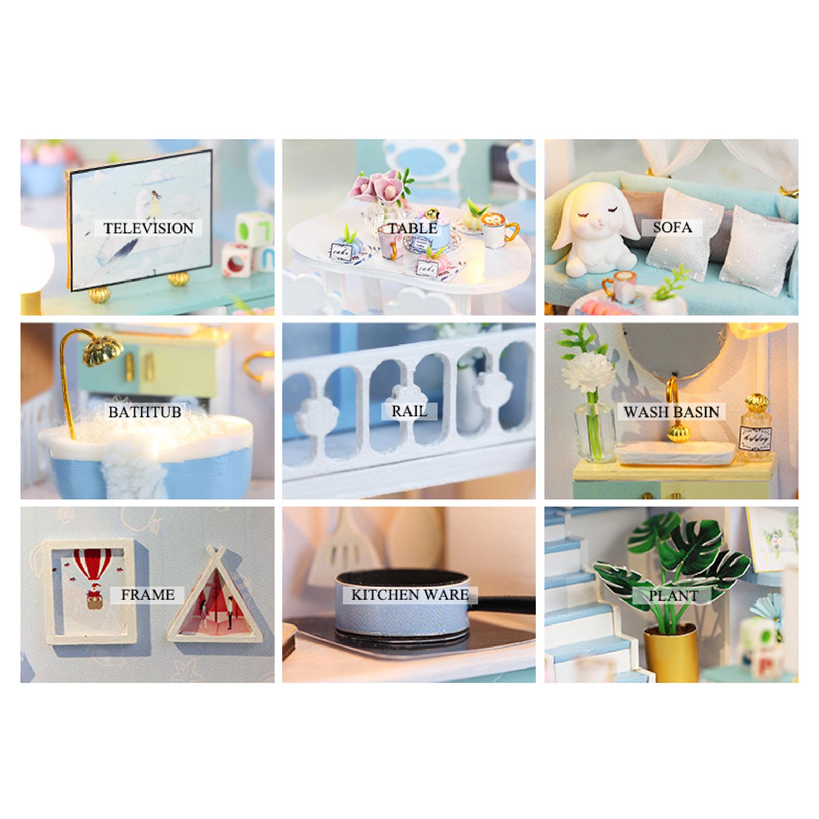 DIY Miniature Dollhouse Kit Miniature House Kit 3D Realistic Wooden House Room Craft Furniture with LED Lights, not Included Glue Batteries